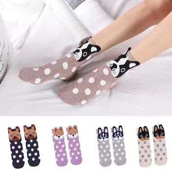 Женские модные милые повседневные удобные мягкие носки до щиколотки с 3D собачьими ушками темно-синий