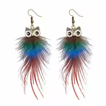 Женские модные милые серьги с перьями совы, висячие серьги для девочек, вечерние ювелирные аксессуары разноцветный