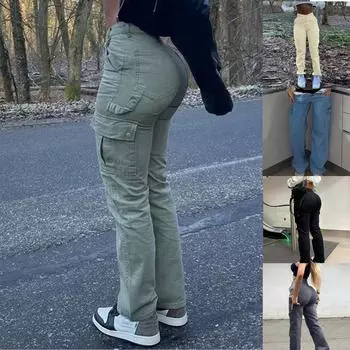 Женские модные набедренные брюки с высокой талией и несколькими карманами, рабочая одежда, эластичные брюки-карандаш XL бежевый