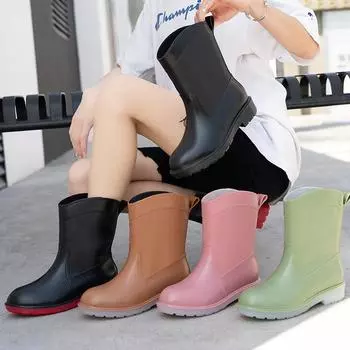 Женские модные непромокаемые сапоги, непромокаемая женская обувь для грязи, резиновые резиновые сапоги, черные ботильоны из ПВХ на шнуровке, шитье 35 чёрный