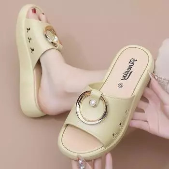 Женские модные нескользящие тапочки на толстой подошве для летнего использования в помещении и на открытом воздухе, домашние сандалии в корейском стиле 36-40