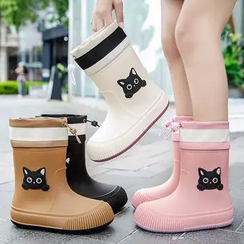 Женские модные нескользящие водонепроницаемые резиновые сапоги с толстой подошвой и бархатной подкладкой для осени и зимы 41