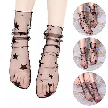 Женские модные носки, ультратонкие средние трубки, дышащие, черные кружевные сексуальные в стиле ретро A