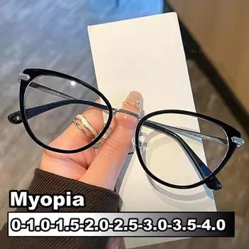 Женские модные новые очки для близорукости, унисекс, модные анти-голубые очки для близорукости, кошачий глаз, роскошный дизайн, винтажные очки по рецепту 0 чёрный
