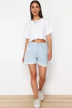 Женские модные новые шорты и бермуды Голубые джинсовые рваные шорты-бермуды