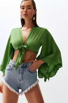 Женские модные новые шорты и бермуды Синие джинсовые шорты-бермуды с кисточками