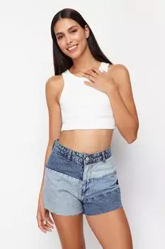 Женские модные новые шорты и бермуды синие джинсовые шорты-бермуды с цветными блоками