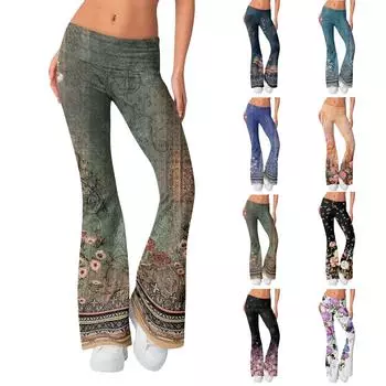 Женские модные облегающие брюки с принтом и узкой обратной талией, с низкой талией, эластичной резинкой на талии, расклешенные брюки L