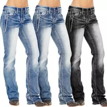 Женские модные облегающие джинсы на пуговицах, повседневные тонкие джинсы, расклешенные брюки, длинные брюки Pantalon Femme, большие размеры XS-4XL L светло-синий