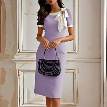 Женские модные облегающие платья с круглым вырезом, бантом и цветной вставкой для вечеринок и банкетов XL