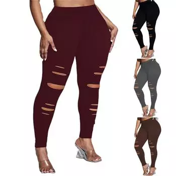 Женские модные обтягивающие брюки больших размеров с дырками XXL чёрный