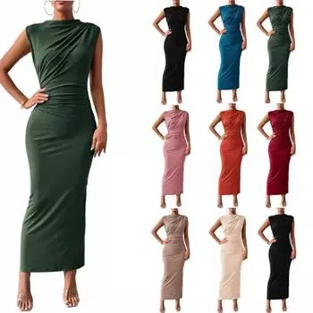 Женские модные обтягивающие однотонные платья без рукавов с разрезом и темпераментом S чёрный