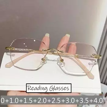 Женские модные очки для чтения с бриллиантовой огранкой, синий свет, блокирующий градиент, очки для дальнего видения, женские очки без оправы в стиле ретро 0(anti-blue)