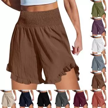 Женские модные однотонные эластичные талии тонкие свободные неровные подол повседневные шорты брюки XXL чёрный