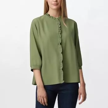 Женские модные однотонные блузки с V-образным вырезом и рукавом 3/4, повседневный пуловер L армия зеленый