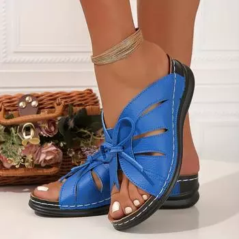 Женские модные однотонные босоножки на танкетке: регулируемая шнуровка, ультрамягкая подошва, модные универсальные шлепанцы для удобной летней одежды 36 красный