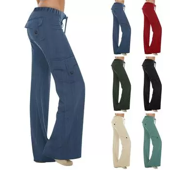Женские модные однотонные брюки для йоги с эластичной талией и завязками на шнурке, брюки XL