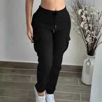 Женские модные однотонные брюки карго на кулиске для работы и альпинизма L чёрный