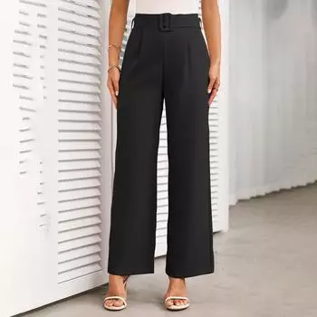 Женские модные однотонные брюки кэжуал с высокой посадкой и прямыми штанинами L чёрный