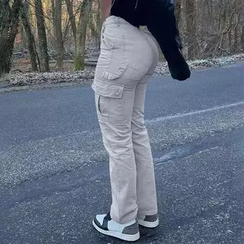 Женские модные однотонные брюки-лифчики с высокой талией и несколькими карманами, рабочая одежда, джинсы L бежевый