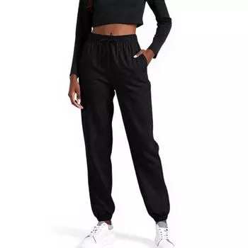 Женские модные однотонные брюки прямого кроя с высокой талией, кулиской, карманами и эластичной талией, повседневные брюки L чёрный