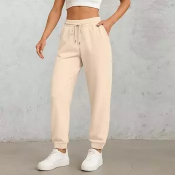 Женские модные однотонные брюки прямого кроя с высокой талией, кулиской, карманами и эластичной талией, повседневные брюки L бежевый