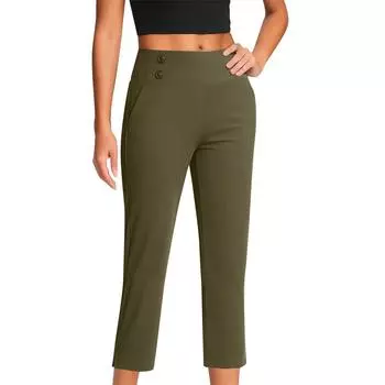 Женские модные однотонные брюки прямого кроя с высокой талией, пуговицами, карманами и эластичной талией, повседневные брюки L армия зеленый