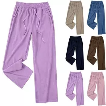 Женские модные однотонные брюки с эластичной талией и карманами на шнурке, прямые брюки L синий