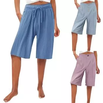 Женские модные однотонные брюки с карманами и высокой талией L синий