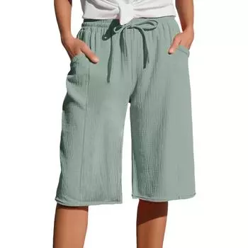 Женские модные однотонные брюки с карманами и высокой талией L зелёный