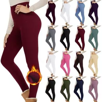 Женские модные однотонные брюки с утолщенной подкладкой, узкие брюки с высокой талией, теплые брюки L чёрный