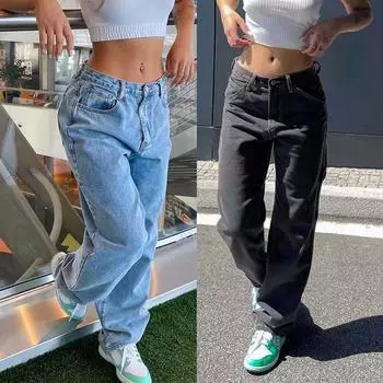 Женские модные однотонные джинсы в стиле хип-хоп, спортивные штаны, брюки для бега L чёрный