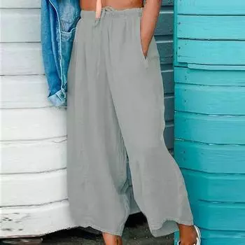 Женские модные однотонные хлопковые и льняные брюки с принтом, легкие дышащие повседневные брюки с высокой талией и завязками на девяти точках L