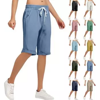 Женские модные однотонные хлопковые конопляные свободные повседневные брюки с широкими штанинами и карманами на шнурке L армия зеленый