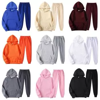 Женские модные однотонные комплекты. Теплые толстовки с капюшоном и длинные брюки. Свободный женский спортивный костюм. Спортивный костюм. Спортивная одежда. Комплекты из двух предметов. S темно-синий