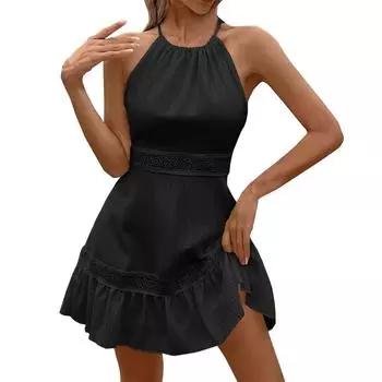 Женские модные однотонные кружевные платья с открытой спиной и завязками S белый