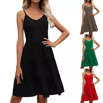 Женские модные однотонные многослойные плиссированные платья без рукавов без бретелек из трех частей L чёрный