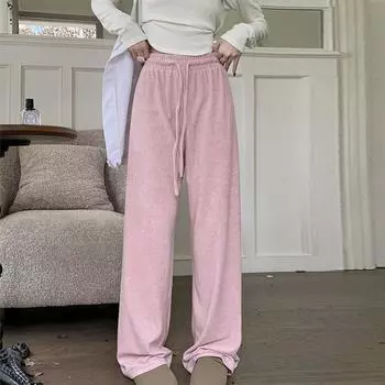 Женские модные однотонные модные брюки с завязками на высокой талии, прямые брюки осень-зима, повседневная уличная одежда S розовый