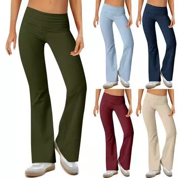 Женские модные однотонные облегающие брюки-клеш с низкой талией и эластичной резинкой на талии S тёмно-синий