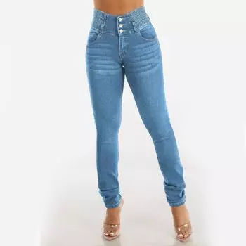 Женские модные однотонные облегающие джинсы с эластичной талией, облегающие и маленькие ноги L