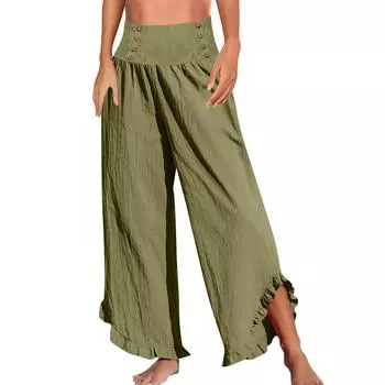 Женские модные однотонные облегающие свободные повседневные брюки с эластичной резинкой на талии L армия зеленый