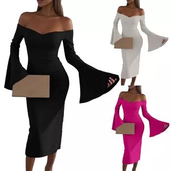 Женские модные однотонные платья с V-образным вырезом, талией, оборками на рукавах, нестандартные платья M