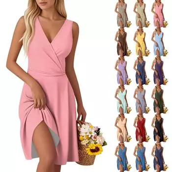 Женские модные однотонные платья-жилетки без рукавов с V-образным вырезом и талией S верблюд