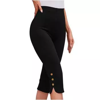 Женские модные однотонные повседневные брюки на пуговицах, спортивные облегающие брюки длиной семь четвертей L чёрный