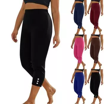 Женские модные однотонные повседневные брюки на пуговицах, спортивные облегающие брюки длиной семь четвертей L чёрный