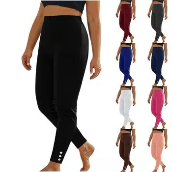 Женские модные однотонные повседневные брюки на пуговицах, спортивные узкие длинные брюки, длинные брюки L чёрный