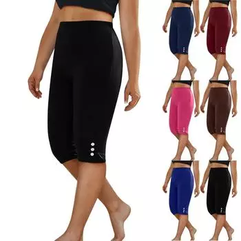 Женские модные однотонные повседневные брюки на пуговицах, спортивные узкие брюки длиной пять четвертей L чёрный