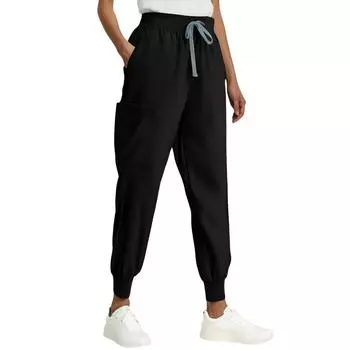 Женские модные однотонные повседневные брюки с эластичной резинкой на талии и карманами XXL чёрный