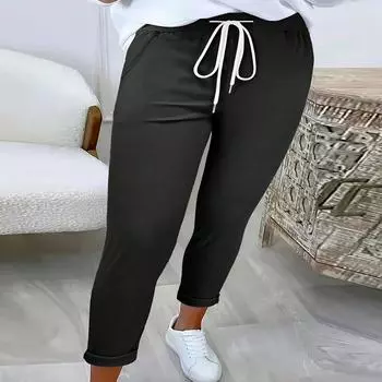 Женские модные однотонные повседневные брюки с эластичной резинкой на талии и карманами L чёрный