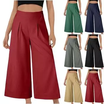Женские модные однотонные повседневные брюки с эластичной талией и карманом XXL хаки
